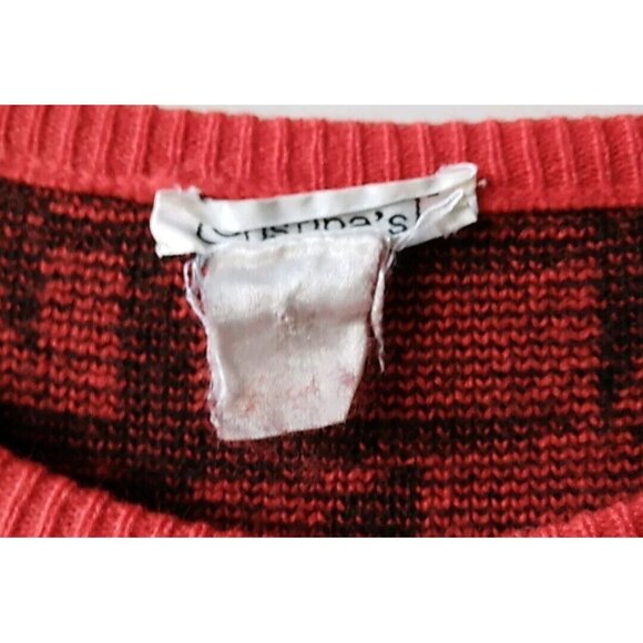 Vintage Sweater 80s Red Black Abstract Long Retro Nostalgia Slouchy - Picture 8 of 12